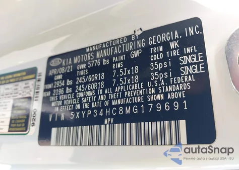 2021 Kia Telluride Ex from USA, damaged, VIN 5XYP34HC8MG179691